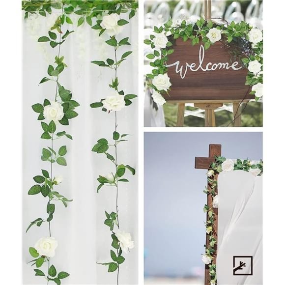 5Pcs 32.5FT White Flower Rose Garland Fake Vines Faux Artificial Floral Garland - Picture 5 of 6